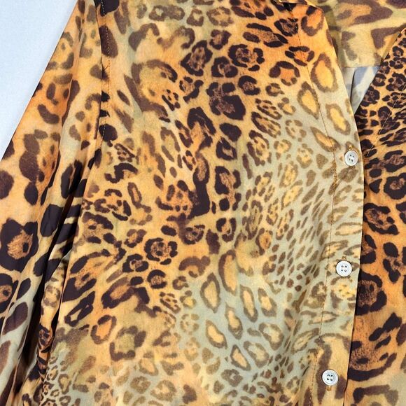 TAHARI Animal Print Dress Shirt Leopard Cheetah Print Womens L NWT - Picture 5 of 9
